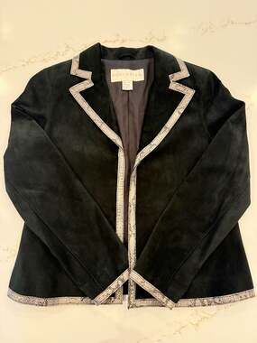 Doncaster Black Suede Leather Jacket with Snakeskin Trim Size 6